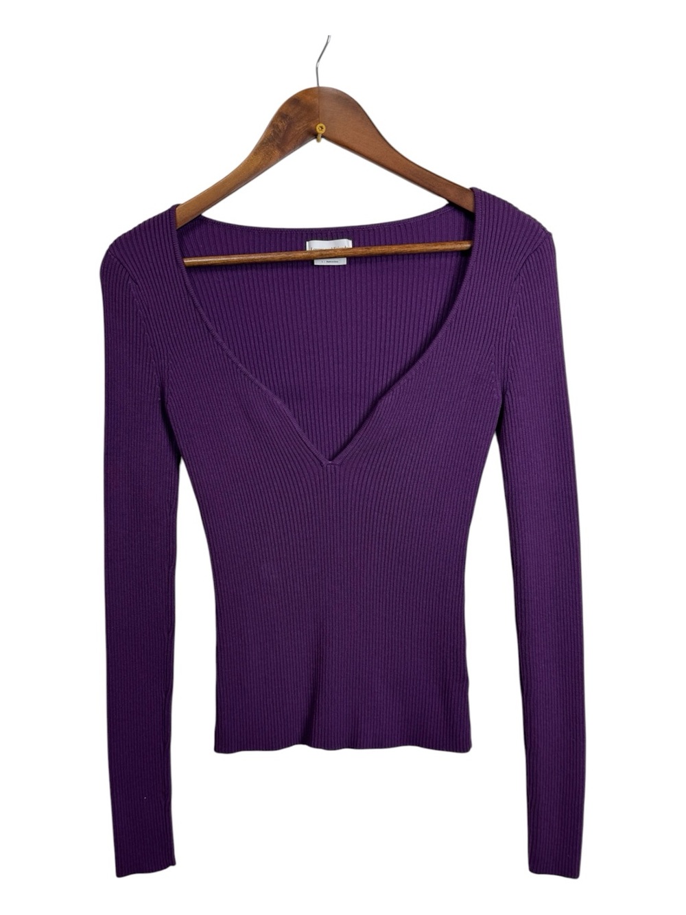 Lovers & Friends Purple Ribbed V-Neck Long Sleeve Sweater